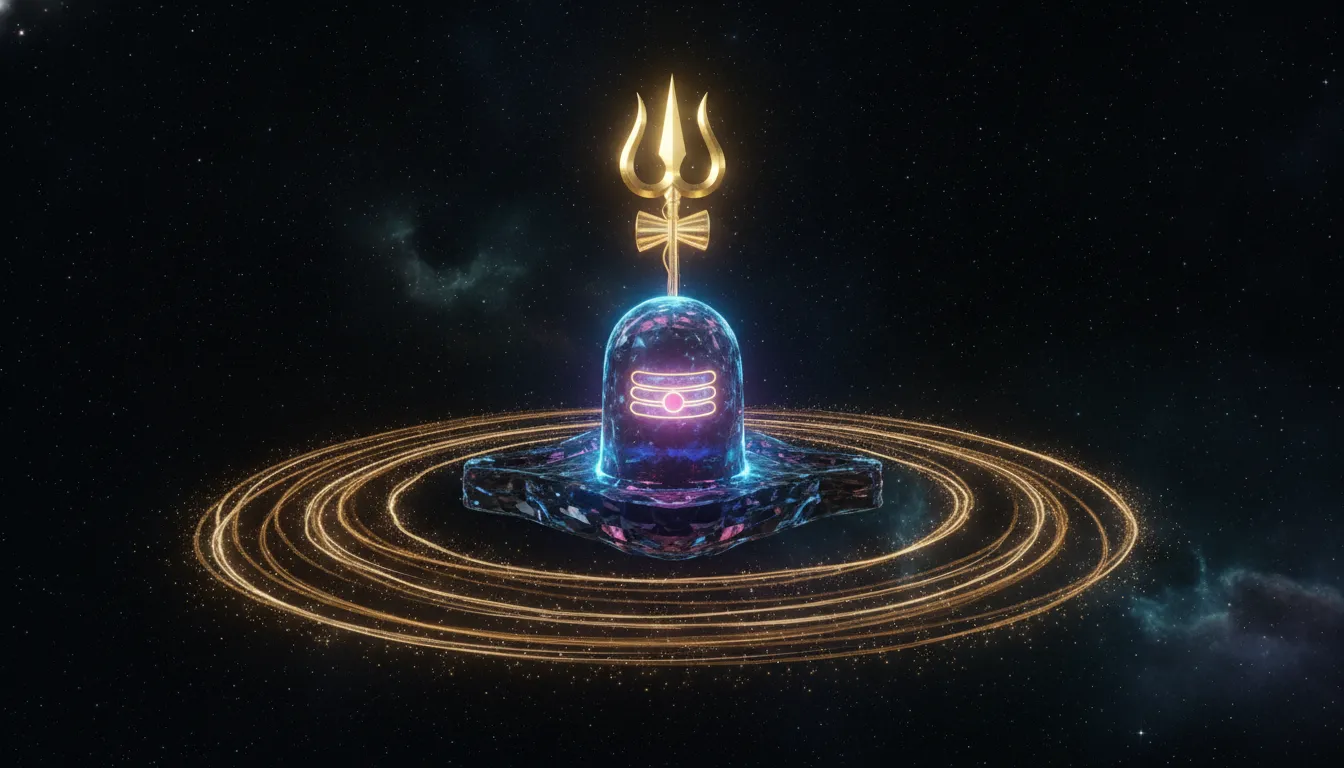 Animated 3D glowing neon Shivling with cosmic energy rays