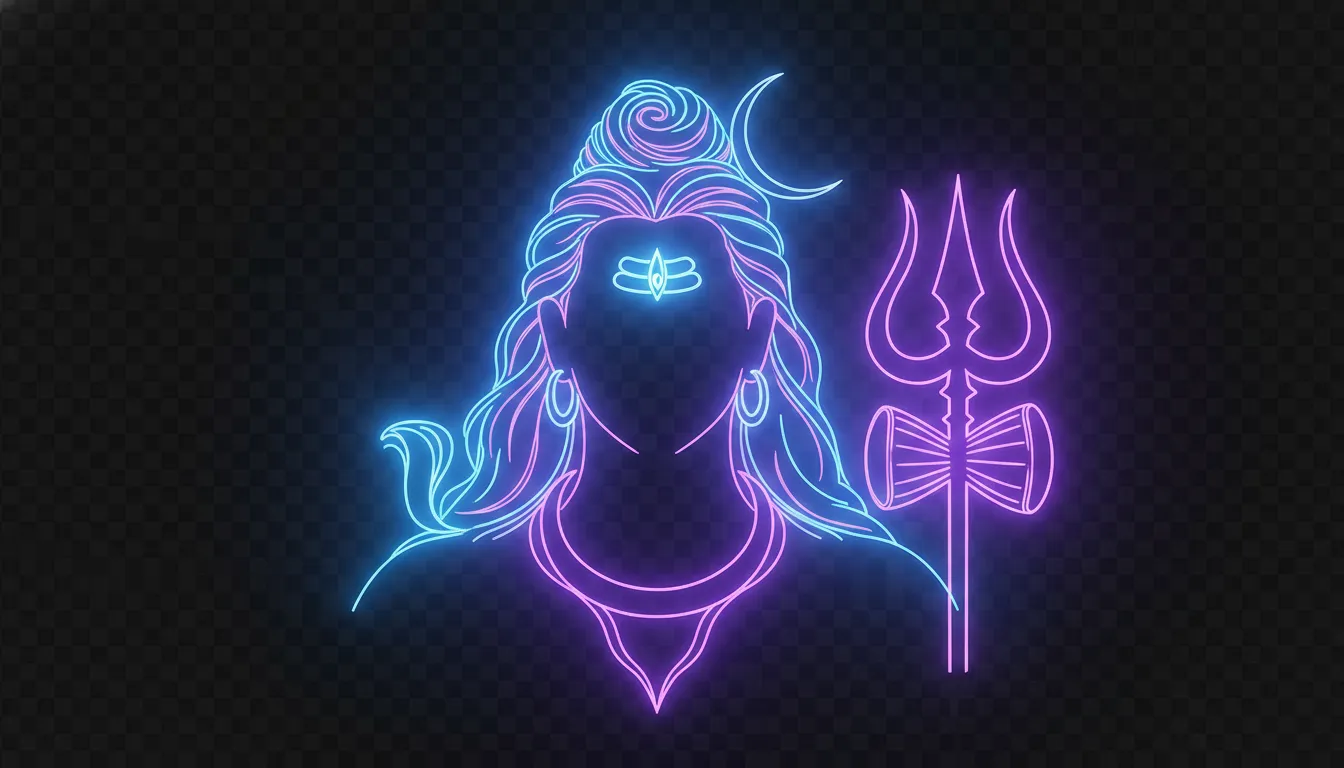 Neon glowing blue and purple Har Har Mahadev photo PNG