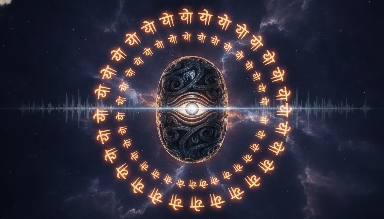 Energetic open eye images of shivling with glowing Sanskrit Om symbols.