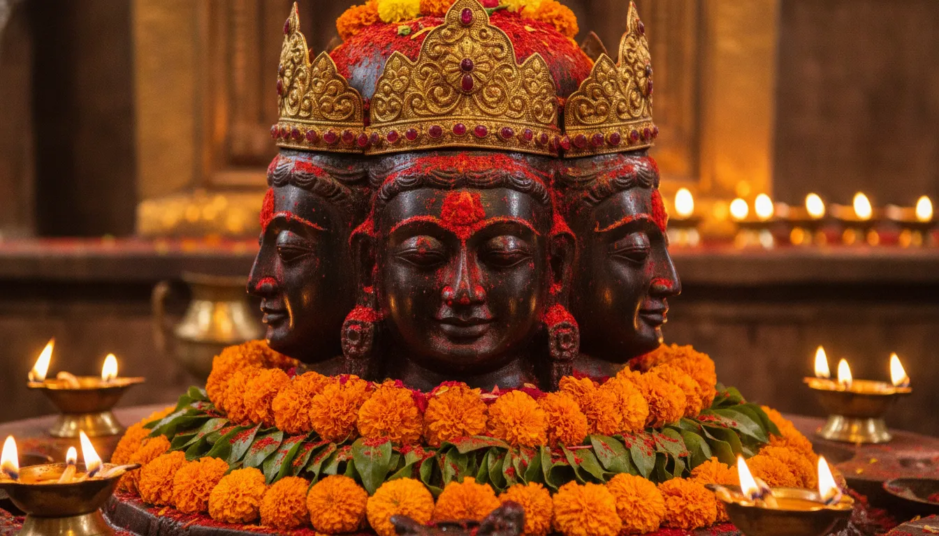 Detailed close-up of the sacred four-faced Pashupatinath shivling in Kathmandu