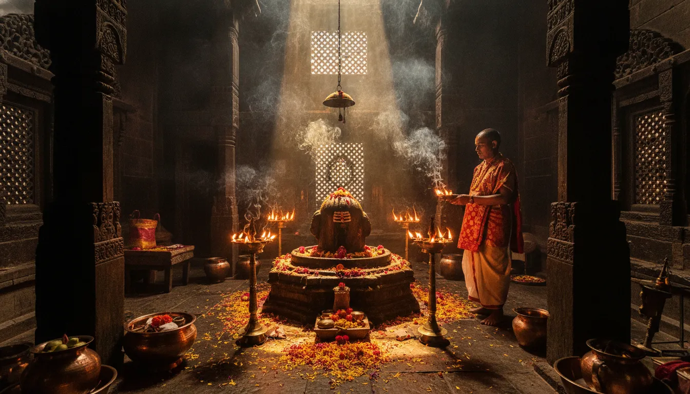 Holy morning aarti ritual of Pashupatinath shivling in Kathmandu temple