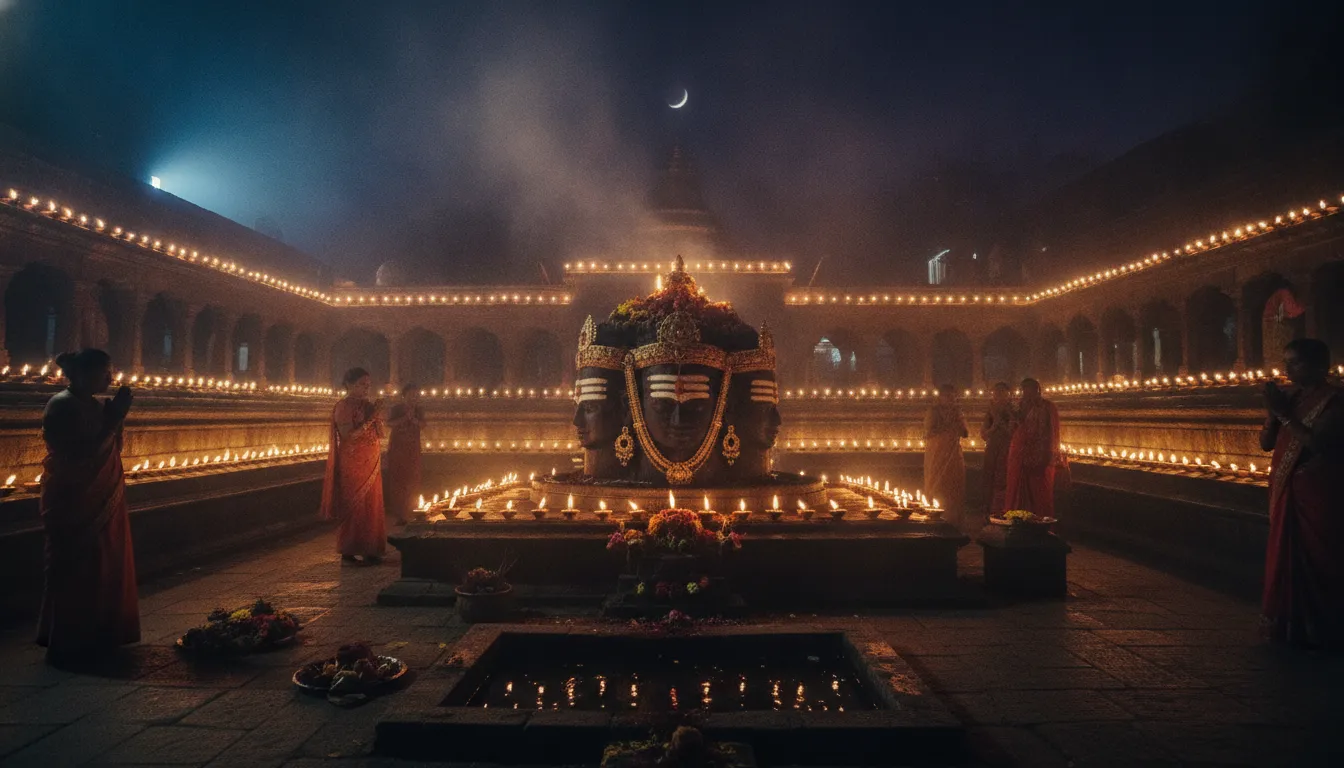 Illuminated pashupatinath shivling during Maha Shivratri night festival in Kathmandu