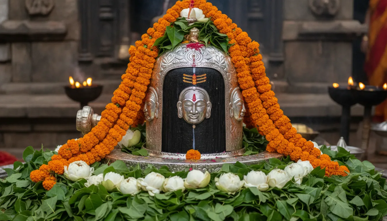 Elaborate floral and silver shringar of Pashupatinath shivling during Shravan