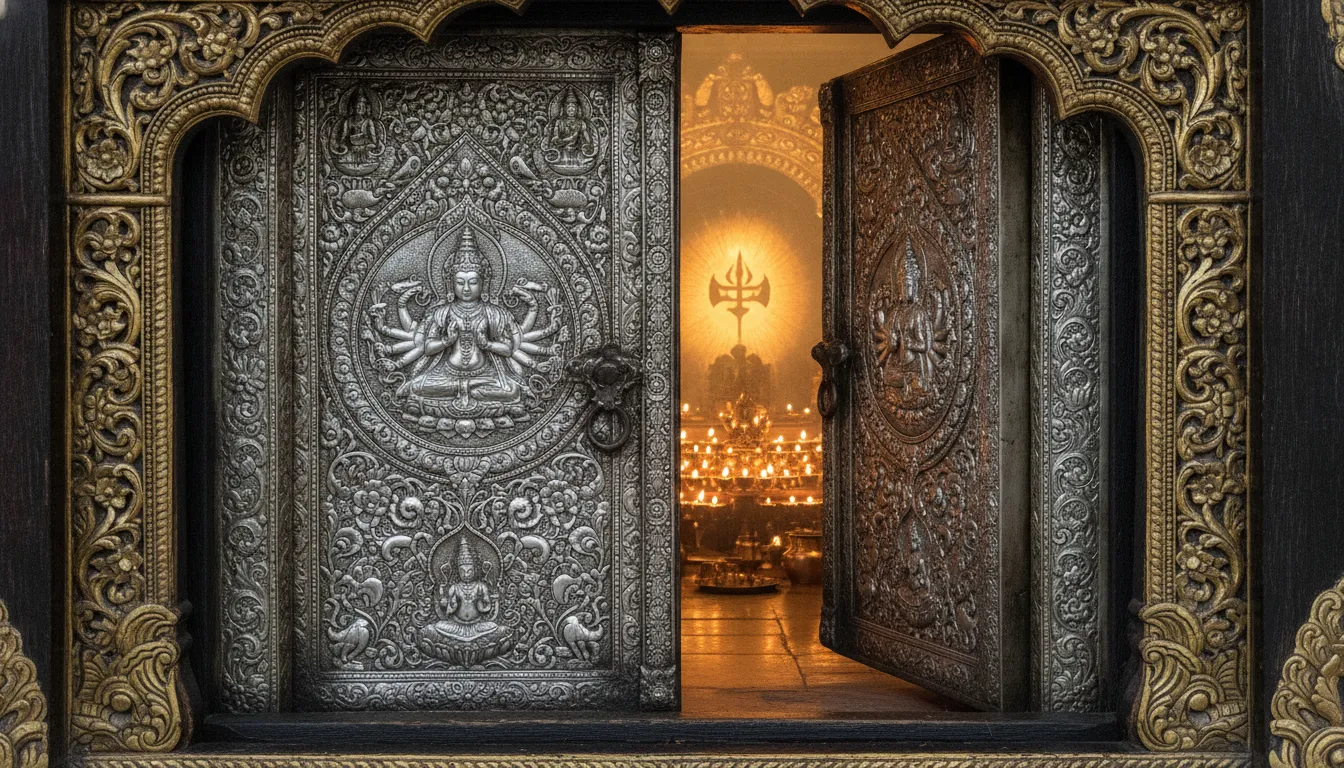 The magnificent silver doors leading inside to the sanctum where the image of pashupatinath shivling nepal is worshiped.