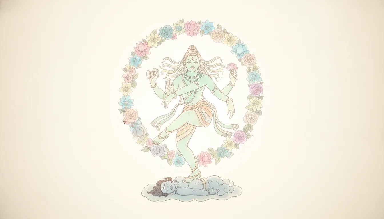 A soft pastel colored digital sketch of Nataraja with gentle lines and a calming cream background.