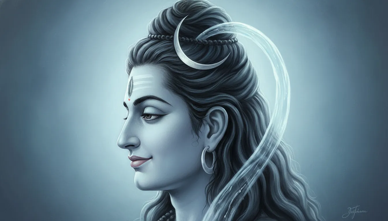 Har Har Mahadev photo showing beautiful details of crescent moon and River Ganga in Shiva hair