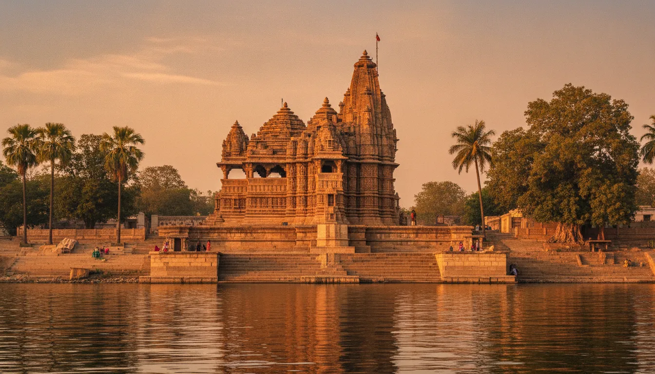 The serene and untouched beauty of the temples at Maheshwar Ghat.