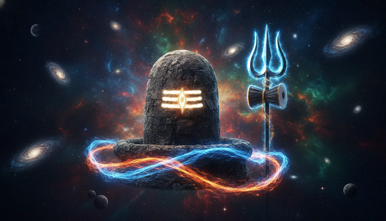 Lord Shivling images in HD featuring intense cosmic energy and a glowing third eye symbol