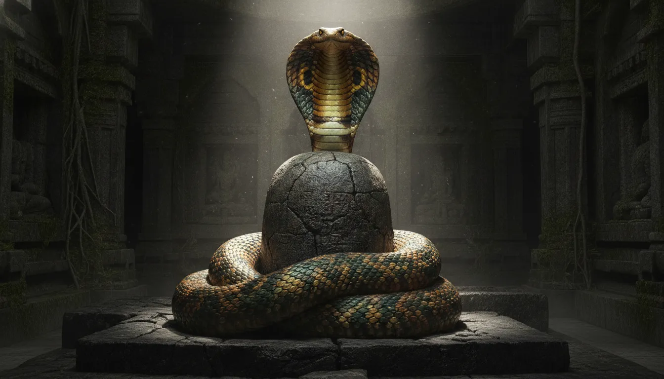 Lord Shiva Shivling wrapped with a protective multi-hooded snake cobra