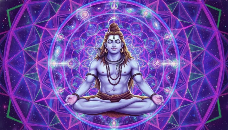 Colorful psychedelic trance wallpaper of Lord Shiva for desktop background.
