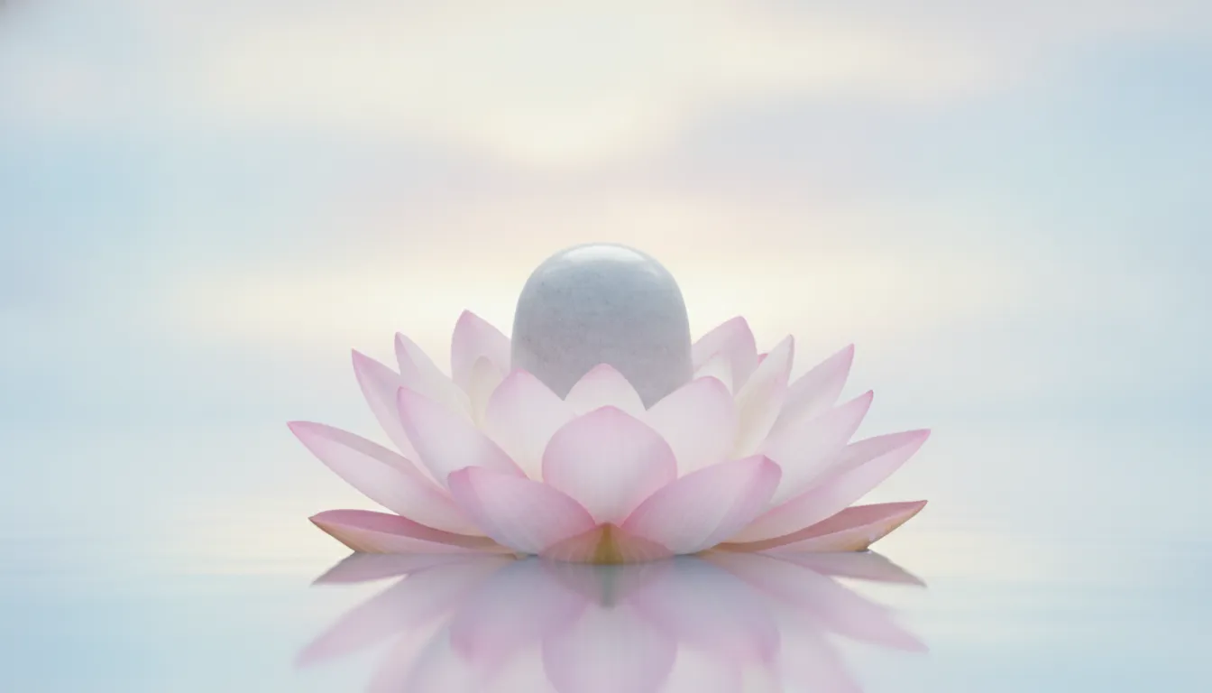 Clean white stone shivling images for whatsapp dp sitting gracefully inside a fully bloomed pink lotus flower.