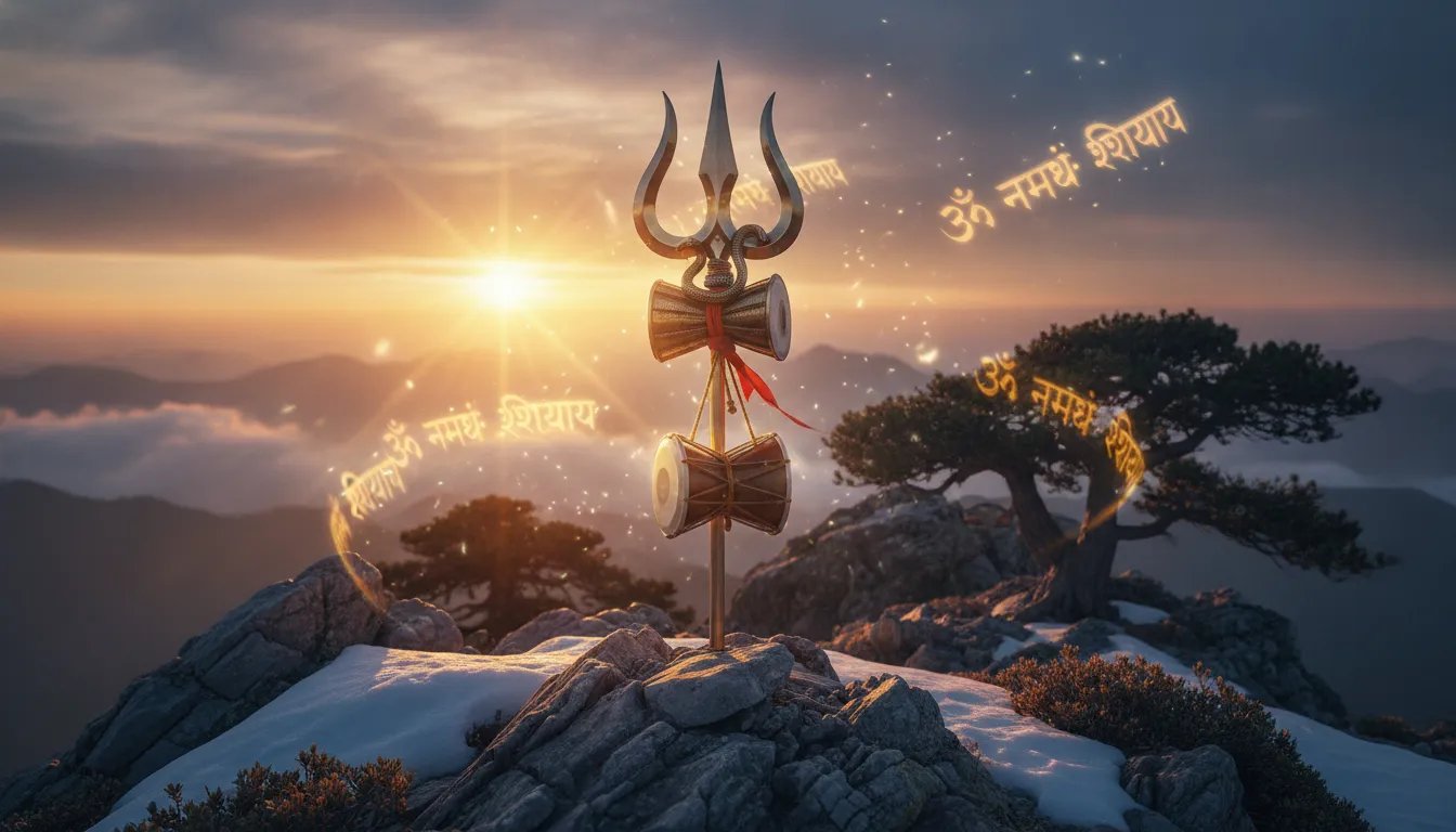 Golden Trishul and Damru with holy chants good morning wallpaper