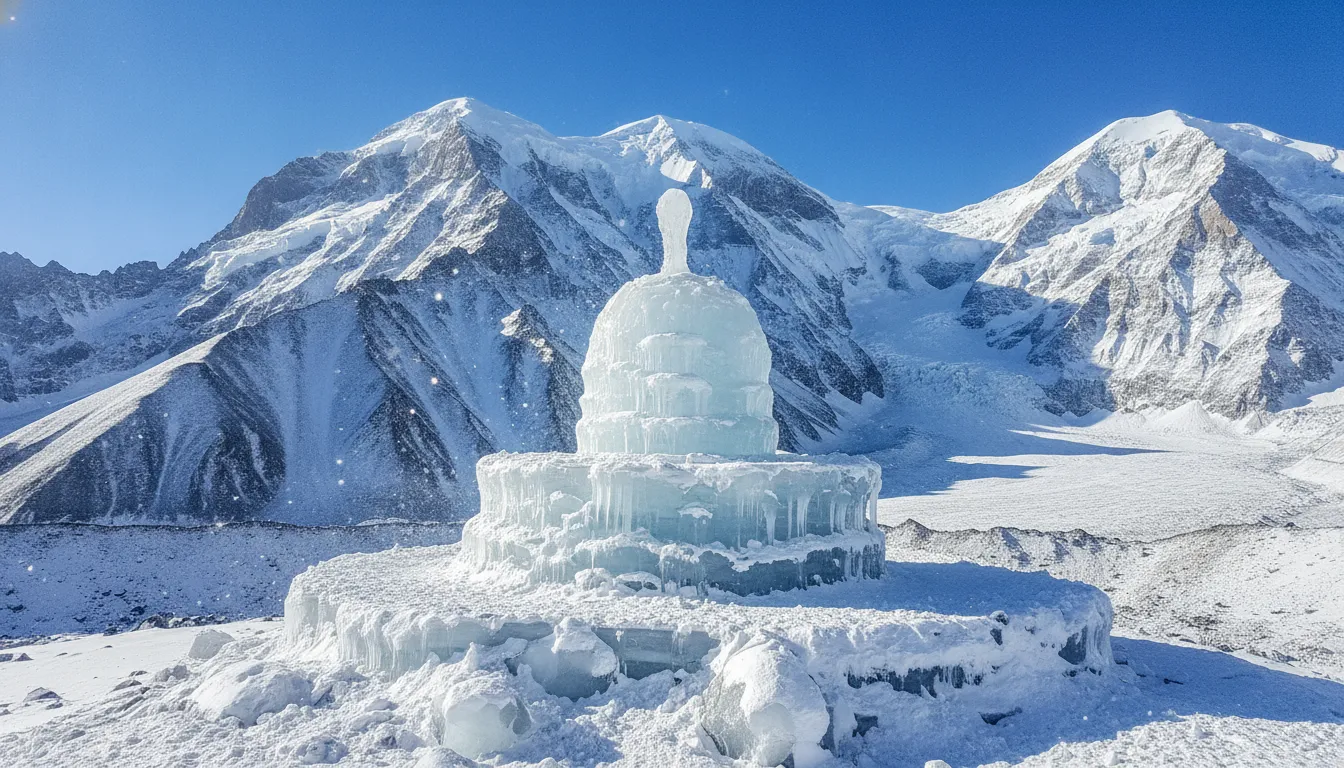 Mighty snow covered ice shivling images for whatsapp dp set against the beautiful background of majestic Mount Kailash mountains.