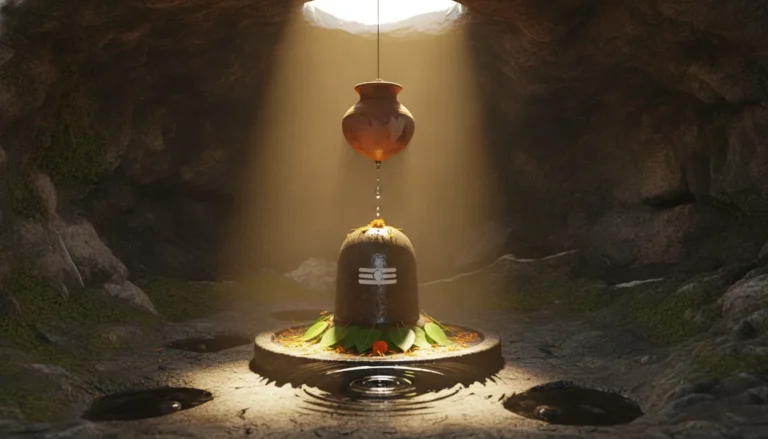 High resolution image of sacred shiva lingam with divine sunlight