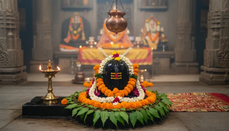 Holy shiva lingam decorated with flowers hd photo.