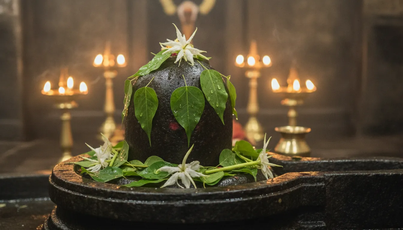 Reverent image of a decorated Shivalinga with Bael leaves for Har Har Mahadev Ka Photo
