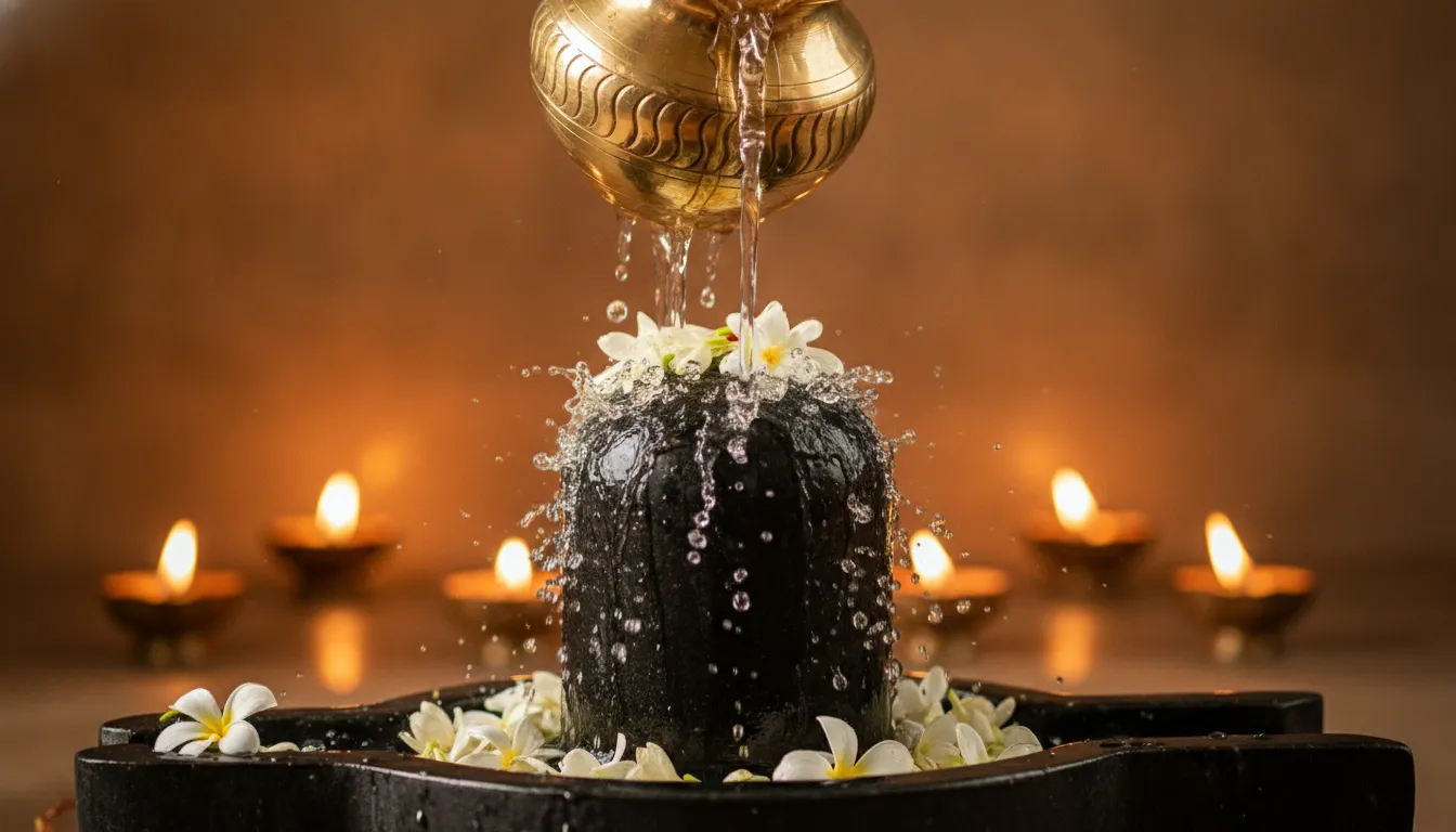 A capturing nice shivling image in hd showing the holy water abhishekam process.
