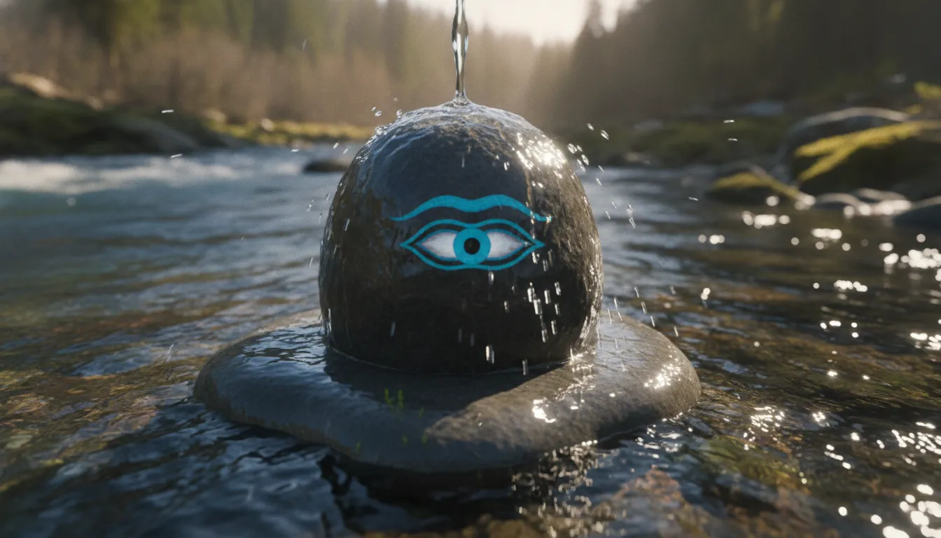 Spiritual open eye images of shivling with holy water and river Ganga.