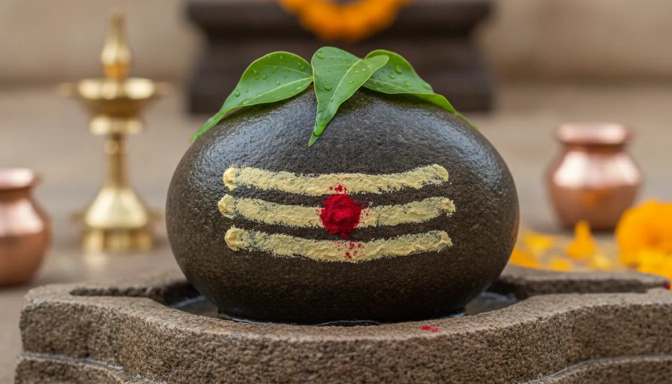 Beautiful HD shivling images original with abishakam remnants and sacred chandan tripundra markings.