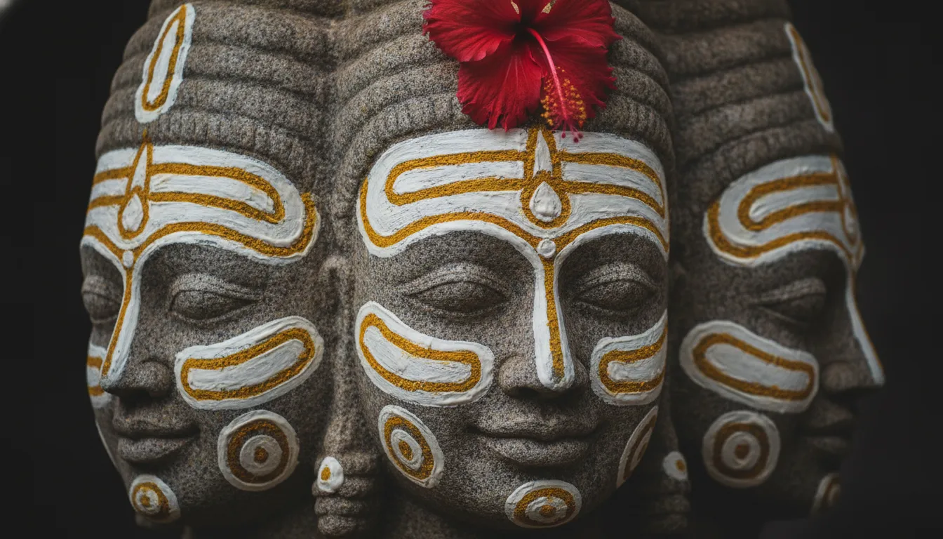 Beautiful white and yellow sandalwood paste patterns applied perfectly on the image of pashupatinath shivling nepal.