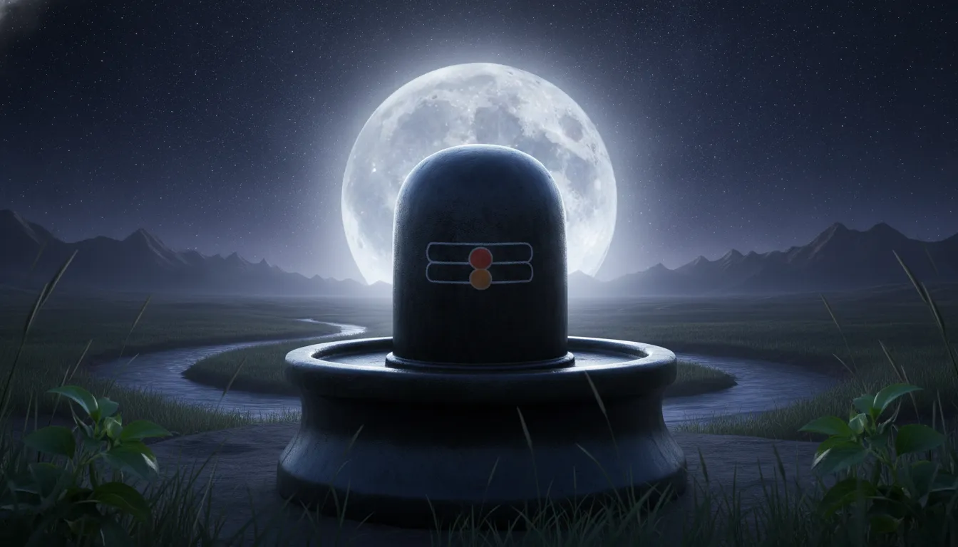 Lord Shivling image in HD under a giant luminous full moon and starry night sky