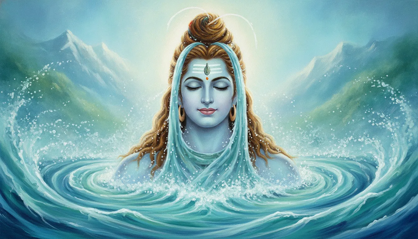A painting of Lord Shiva with the holy river Ganga cascading gracefully from his matted locks.