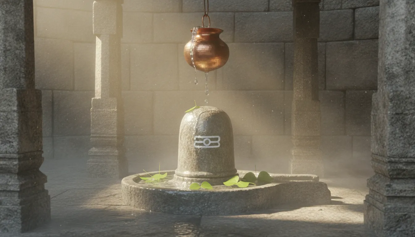 Holy Shiva Lingam with water offering har har mahadev photo 3d