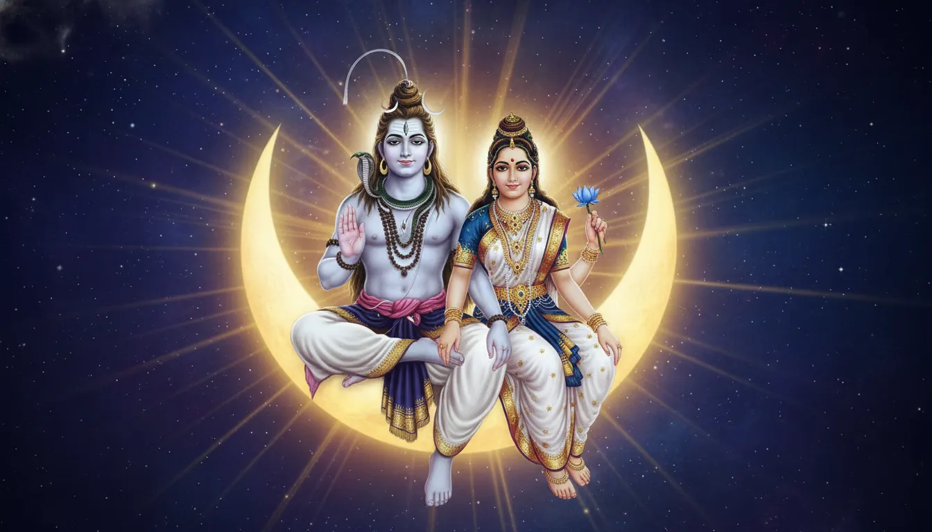 lord shiva parvati giving blessings sitting on moon high definition
