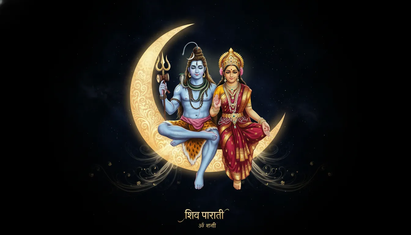shiva parvati sitting moon black background artistic hd illustration