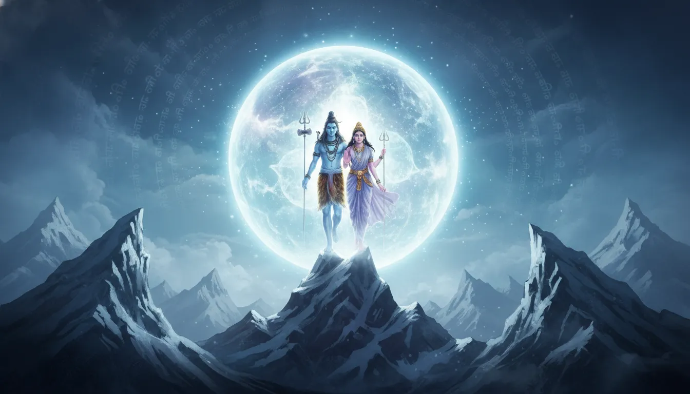 glowing aura of shiva parvati radiating bright spiritual light on kailash