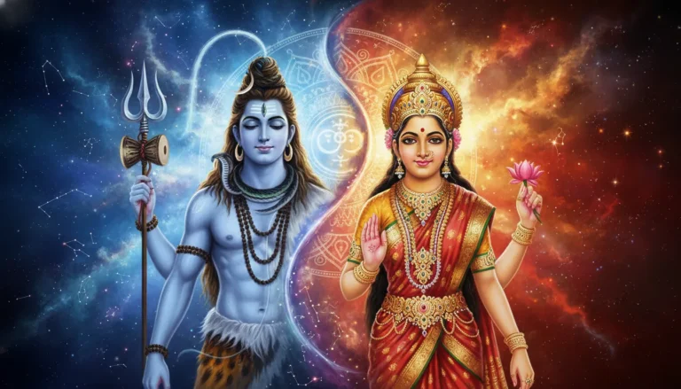 Spiritual wallpaper showing the cosmic union of Shiva and Shakti in ultra HD 1080p.