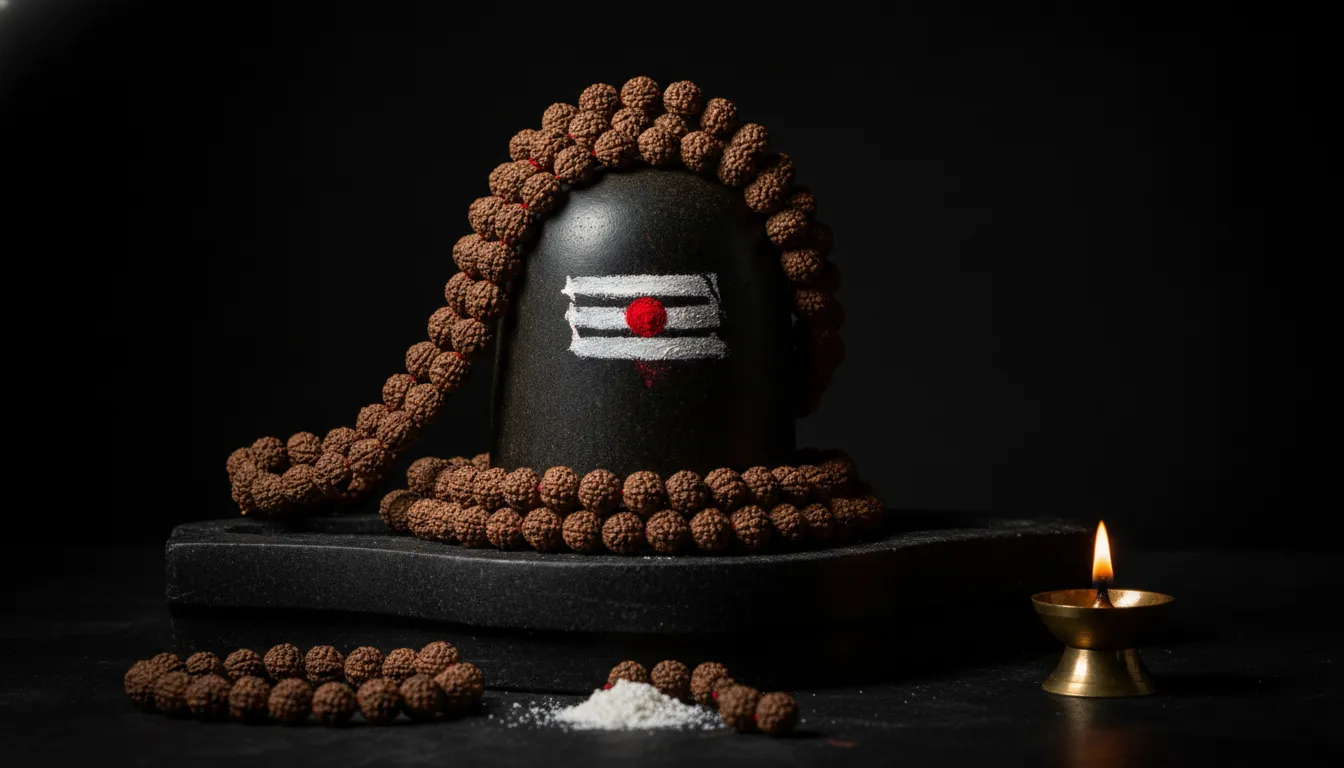A natural river stone Shivling standing strong amidst a rushing crystal-clear stream of the holy Ganga river