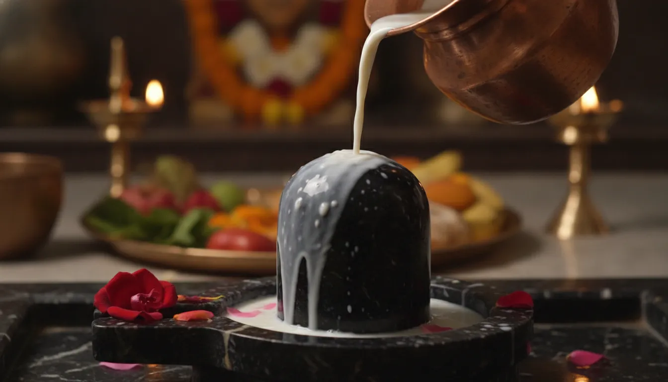 Holy milk offering being poured onto a sacred Shivling