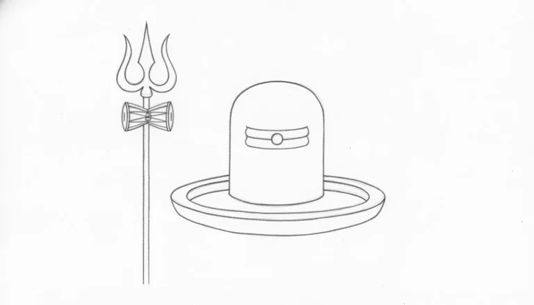 A simple pencil line art image of shivling for drawing designed for beginners.