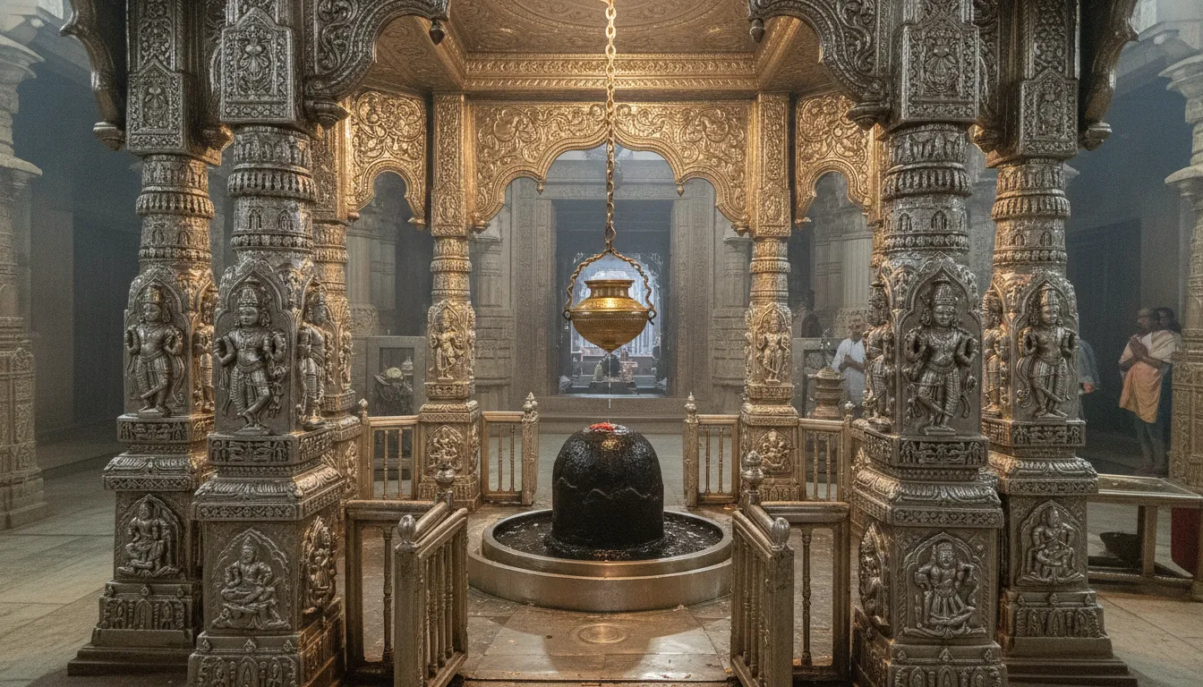 High definition image of Somnath shivling sitting inside an ornate carved silver frame.