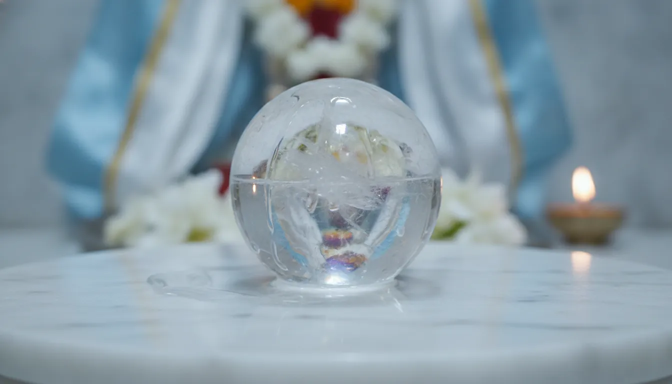 Transparent Sphatik Shivling reflecting soft divine light