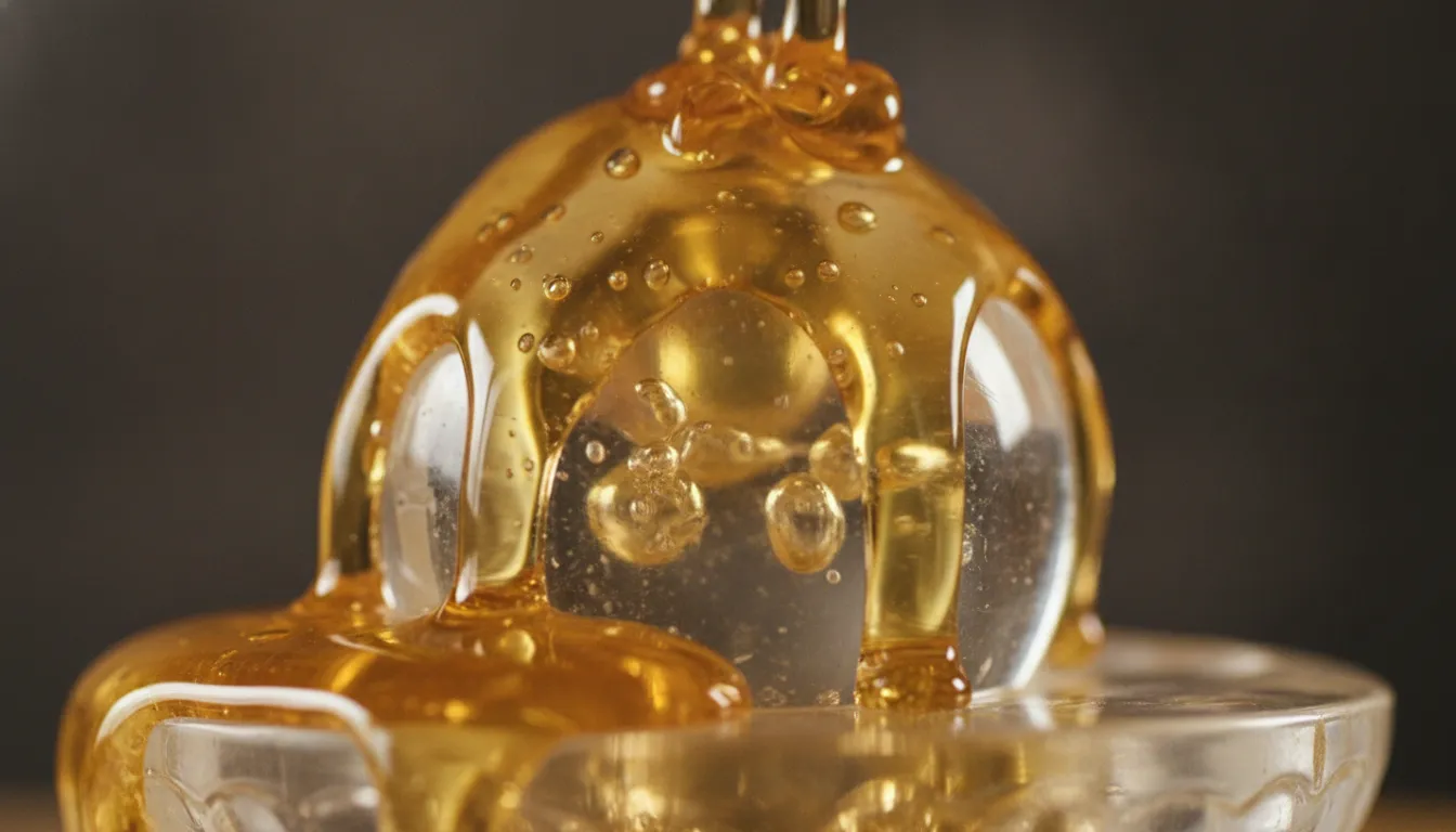 Honey coating the surface of a transparent crystal sphatik shivling in full HD