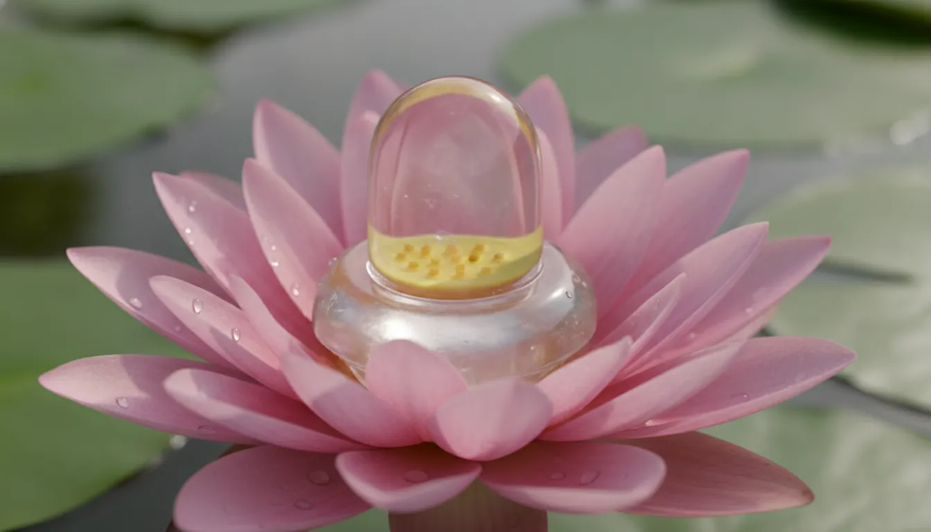 Clear crystal sphatik shivling resting inside a blooming pink lotus