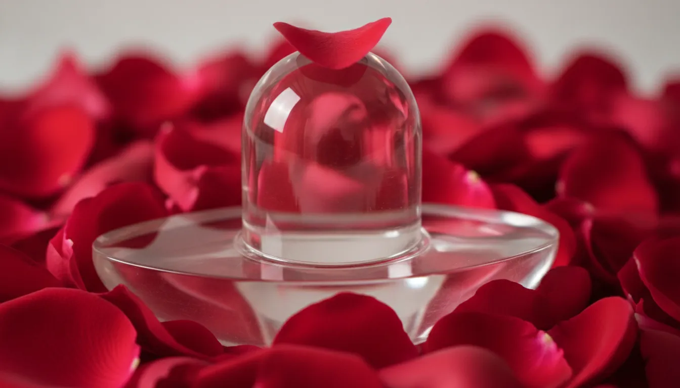 Clear sphatik shivling images surrounded by vibrant red rose petals