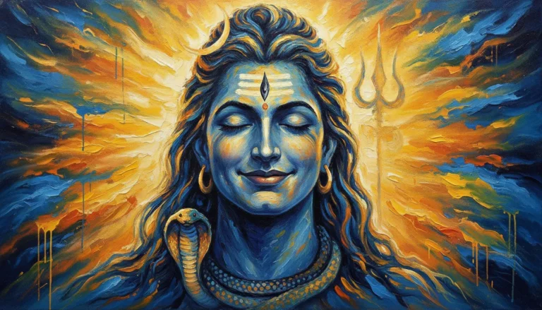 Abstract colorful painting of Lord Shiva blessing the morning sun