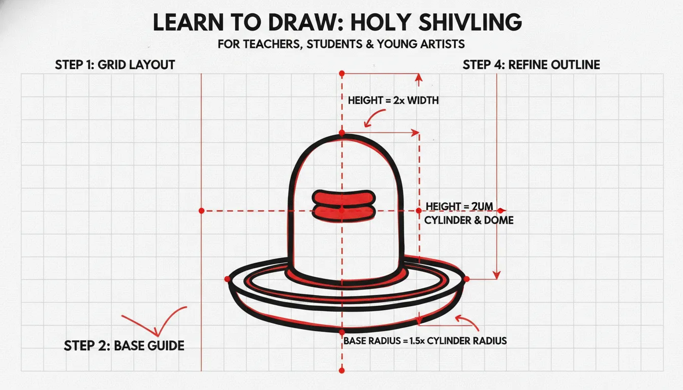 A proportional step-by-step grid layout image of shivling for drawing practice.