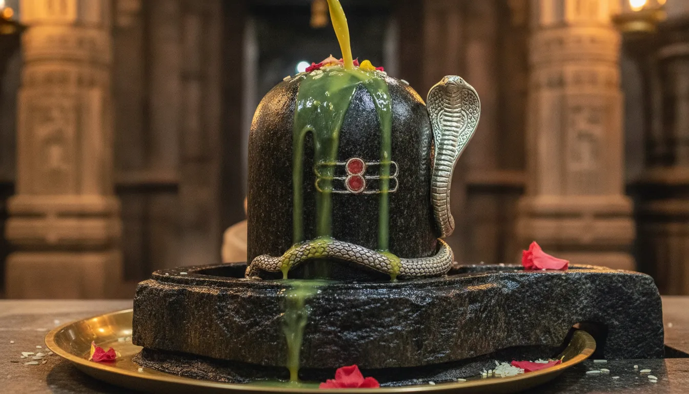 Detailed HD shivling images original with abishakam using fresh sugarcane juice in a historic temple.