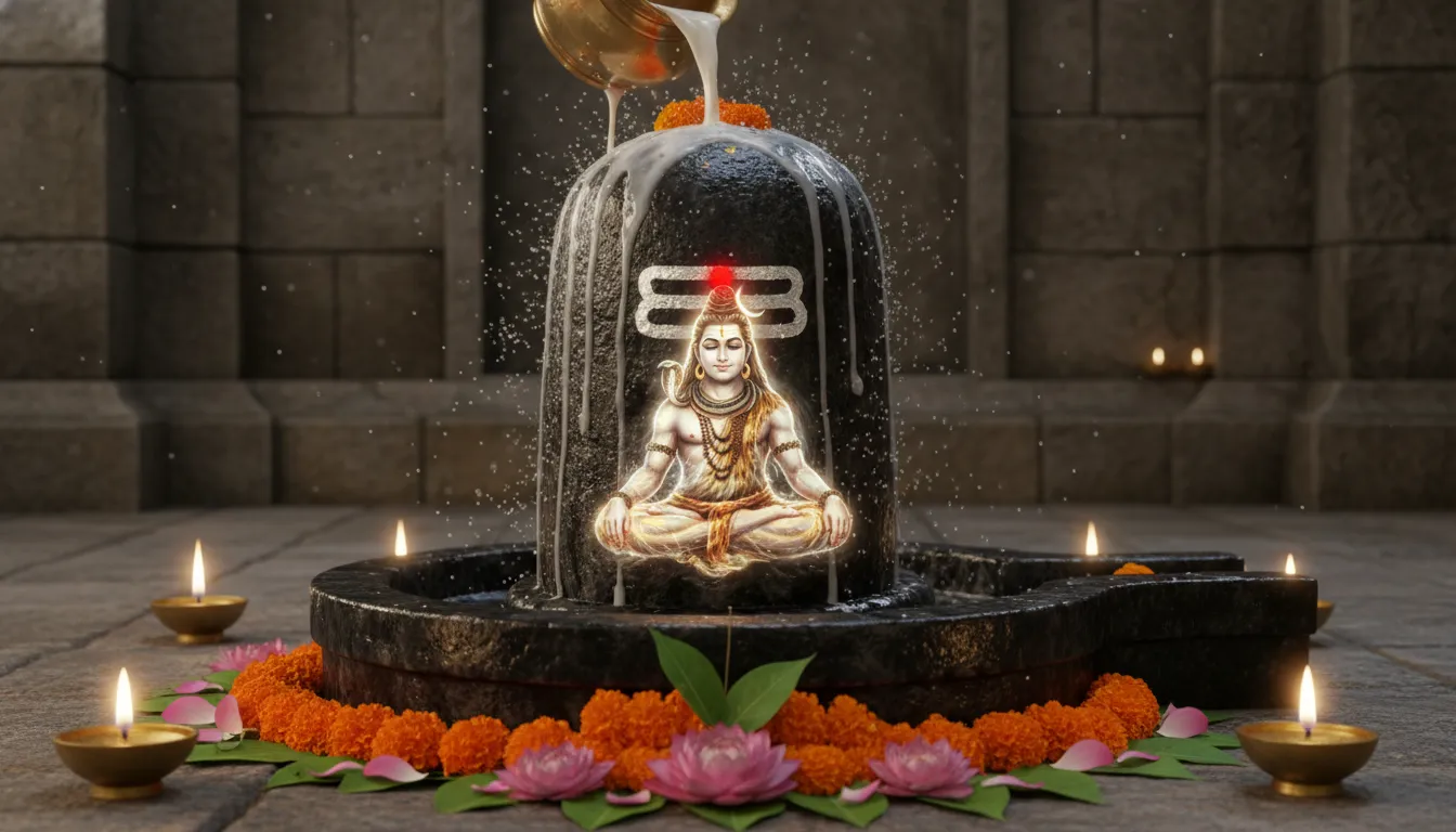 Hyper-realistic image of lord shiva in shivling art during a traditional Vedic ritual.