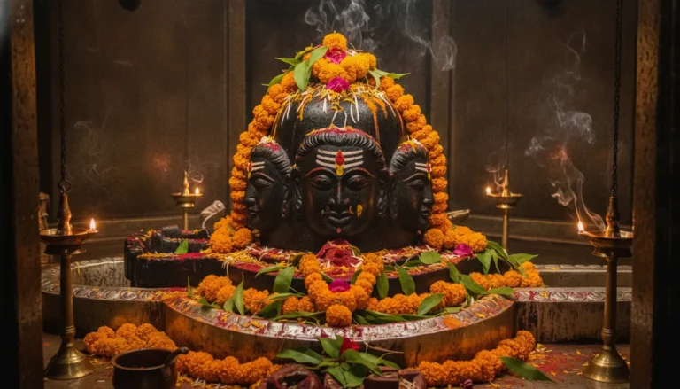 Sacred four-faced Mukhalinga of Lord Pashupatinath Shiva temple in Kathmandu Nepal showing distinct facial features