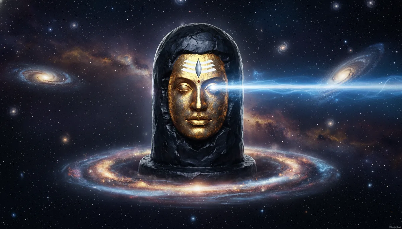 Cosmic image of lord shiva in shivling art focusing on the powerful third eye.