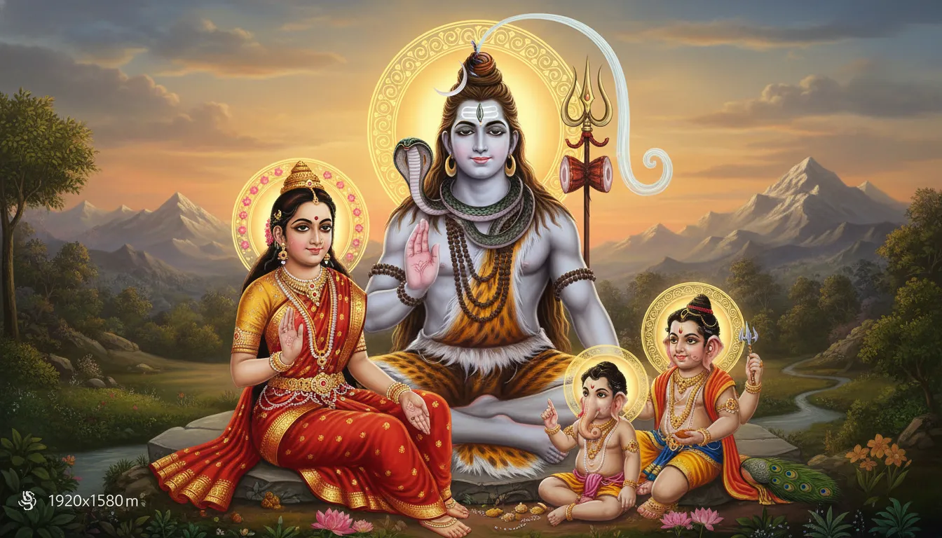 traditional painting style shiva parvati family ganesha kartikeya hd