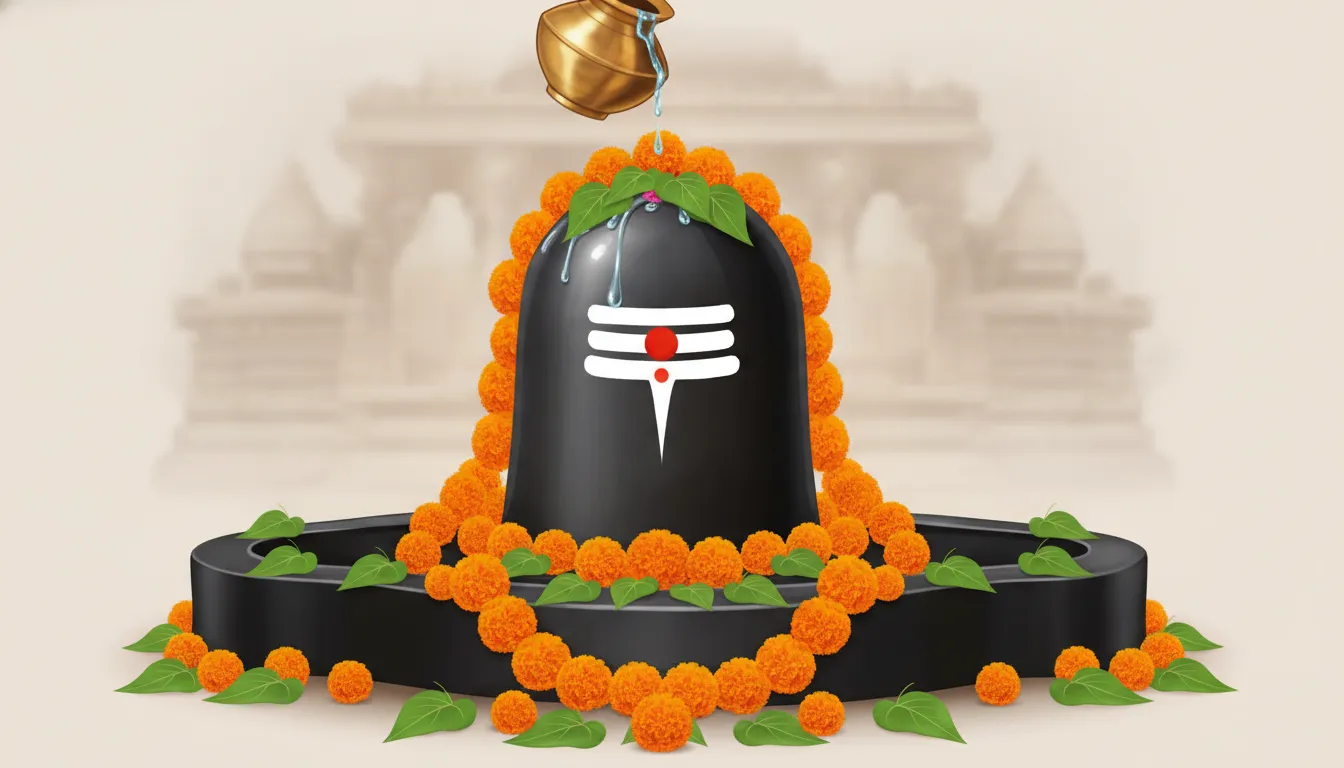 Traditional colorful clip art images of shivling decorated with fresh flowers