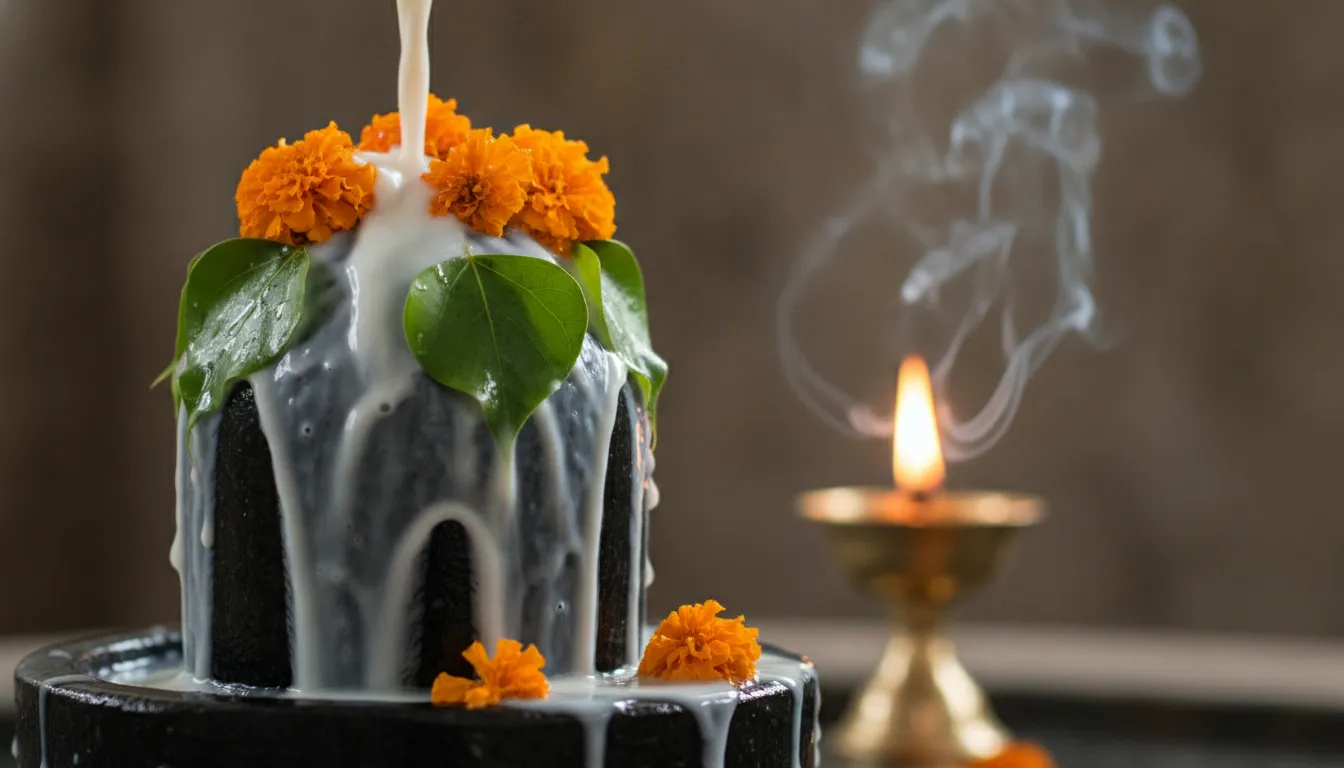 Diler full hd shivling images with milk abhishekam and flowers