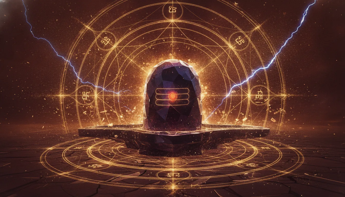 Ethereal images of lord shivling in anger showcasing sonic sound waves and energy ripples.