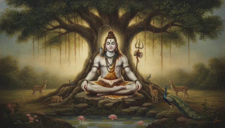 Vintage oil painting style illustration of Lord Shiva